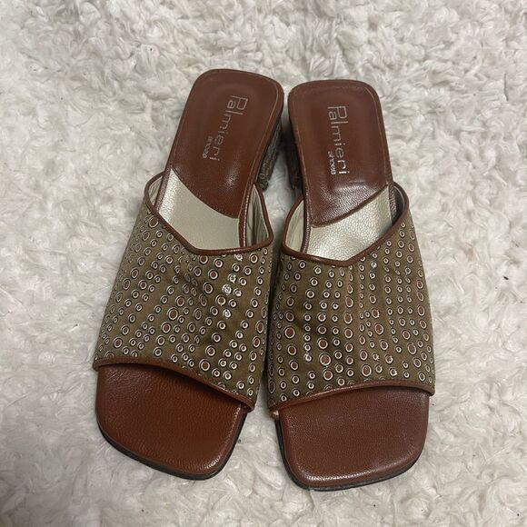 Palmieri fabric Brown & glittery dots prints leather lining Slide Sandals EUR 40 - Picture 1 of 9